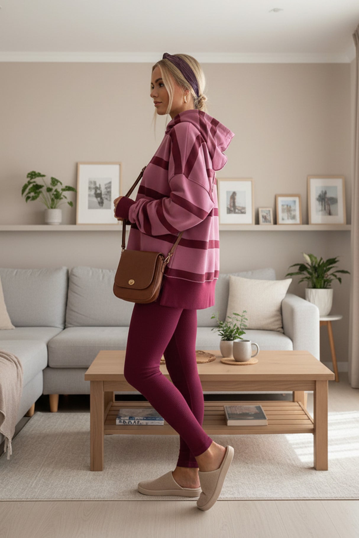 Printed Slit Hem Hoodie Legging Set