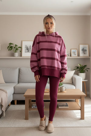 Printed Slit Hem Hoodie Legging Set