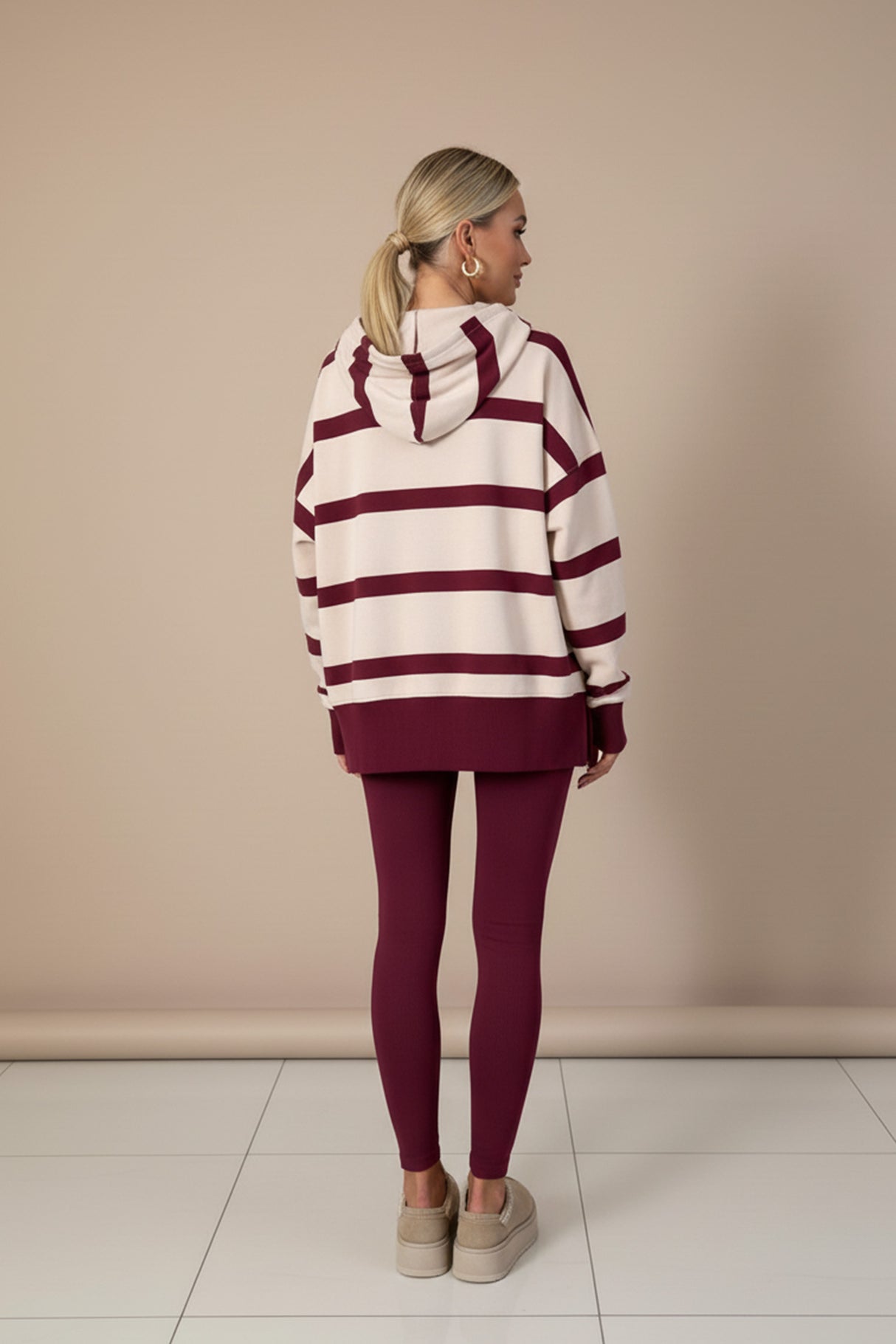 Printed Slit Hem Hoodie Legging Set