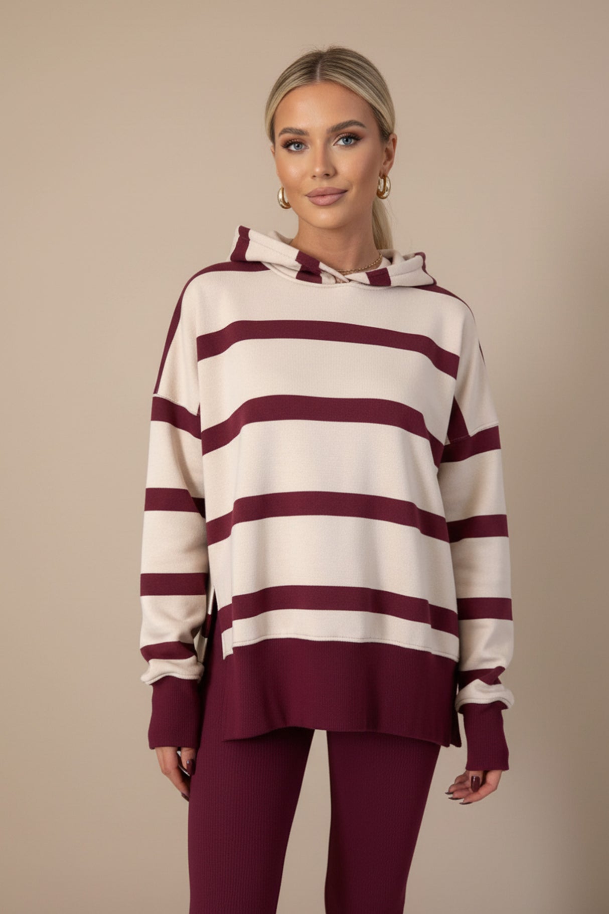 Printed Slit Hem Hoodie Legging Set