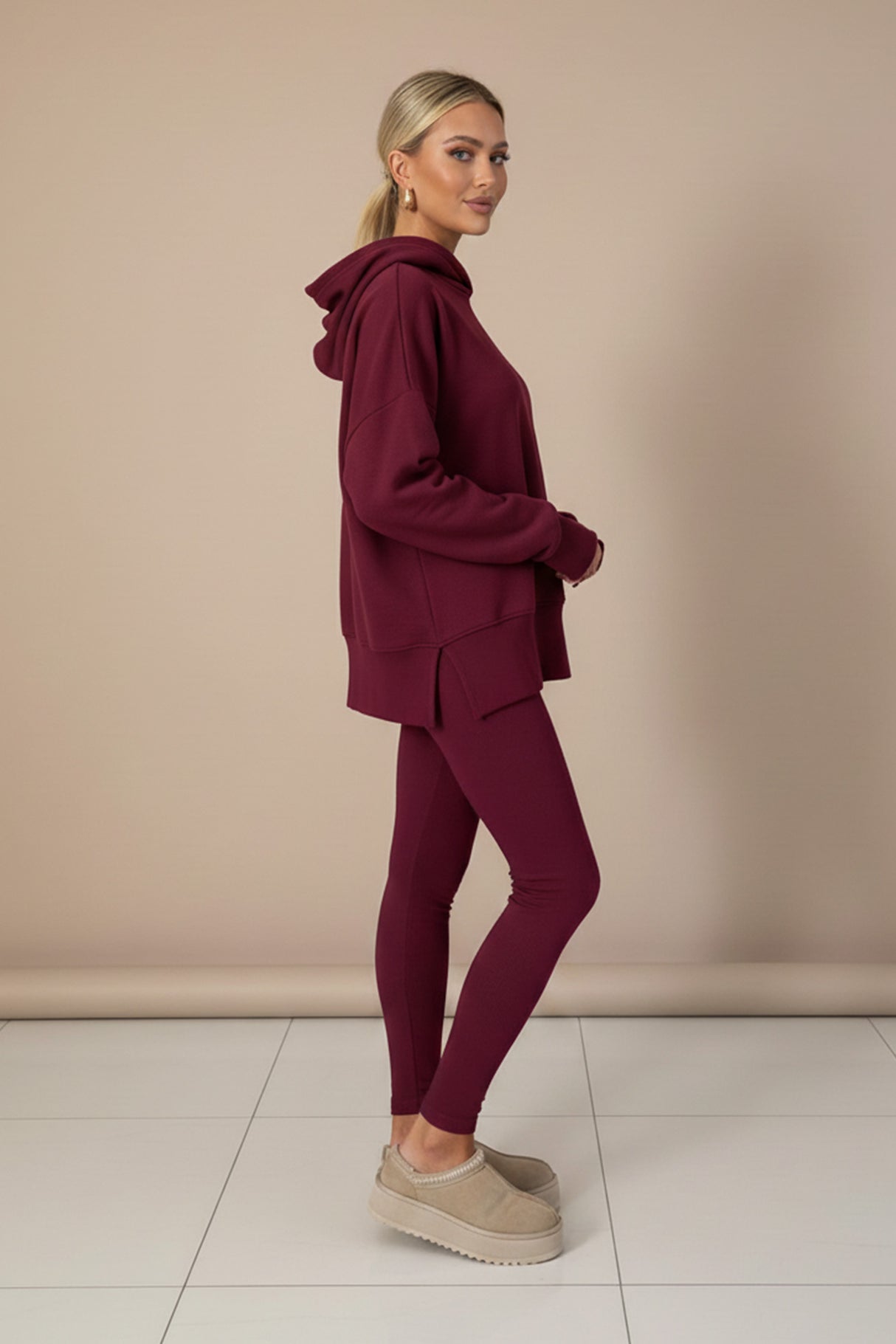 Printed Slit Hem Hoodie Legging Set