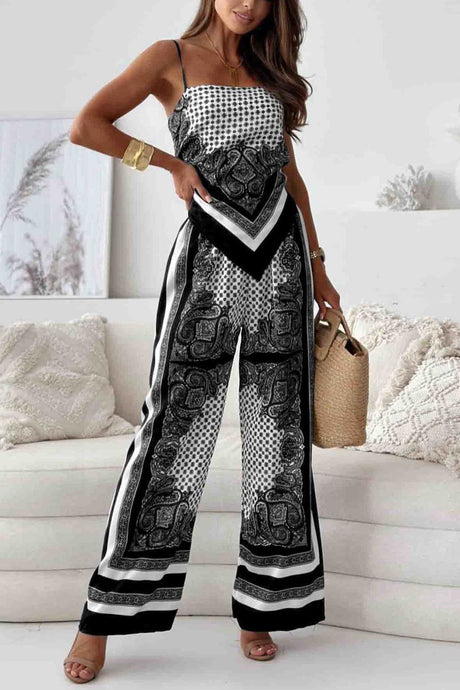 Printed Tie-back Cami Long Pants Set