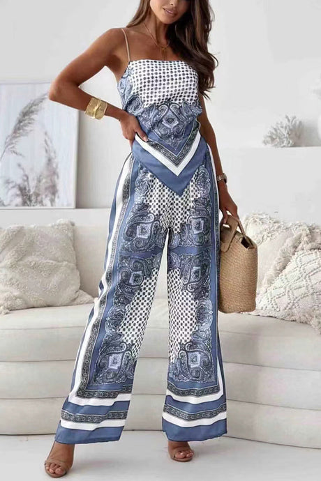 Printed Tie-back Cami Long Pants Set