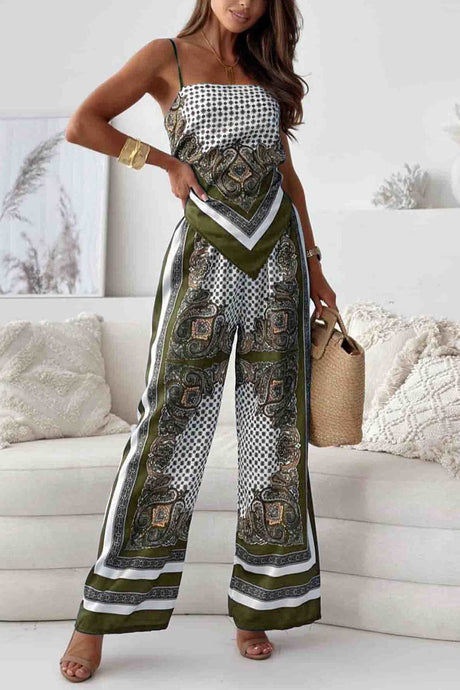Printed Tie-back Cami Long Pants Set