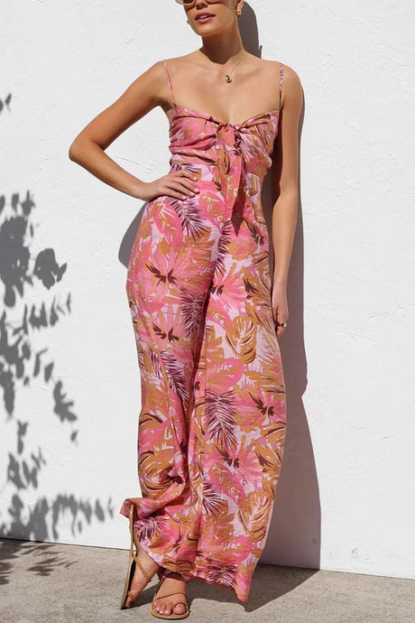 Arolora Printed Tie-up Cutout Cami Jumpsuits