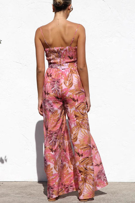 Arolora Printed Tie-up Cutout Cami Jumpsuits