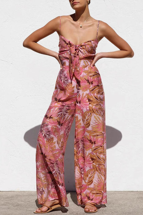 Arolora Printed Tie-up Cutout Cami Jumpsuits