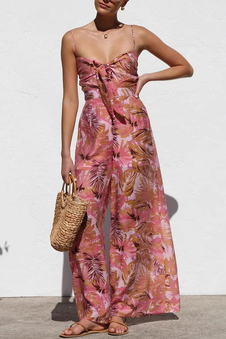 Arolora Printed Tie-up Cutout Cami Jumpsuits