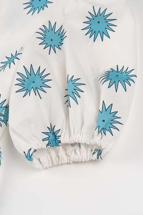 Arolora printed-lace-up-tops-wide-leg-pants-set