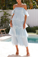 Arolora Puff Sleeve Backless Tiered Midi Dress