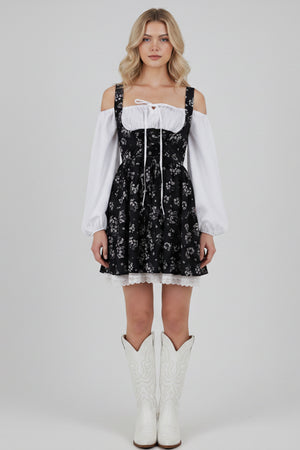 Puff Sleeve Floral Suspender Dress