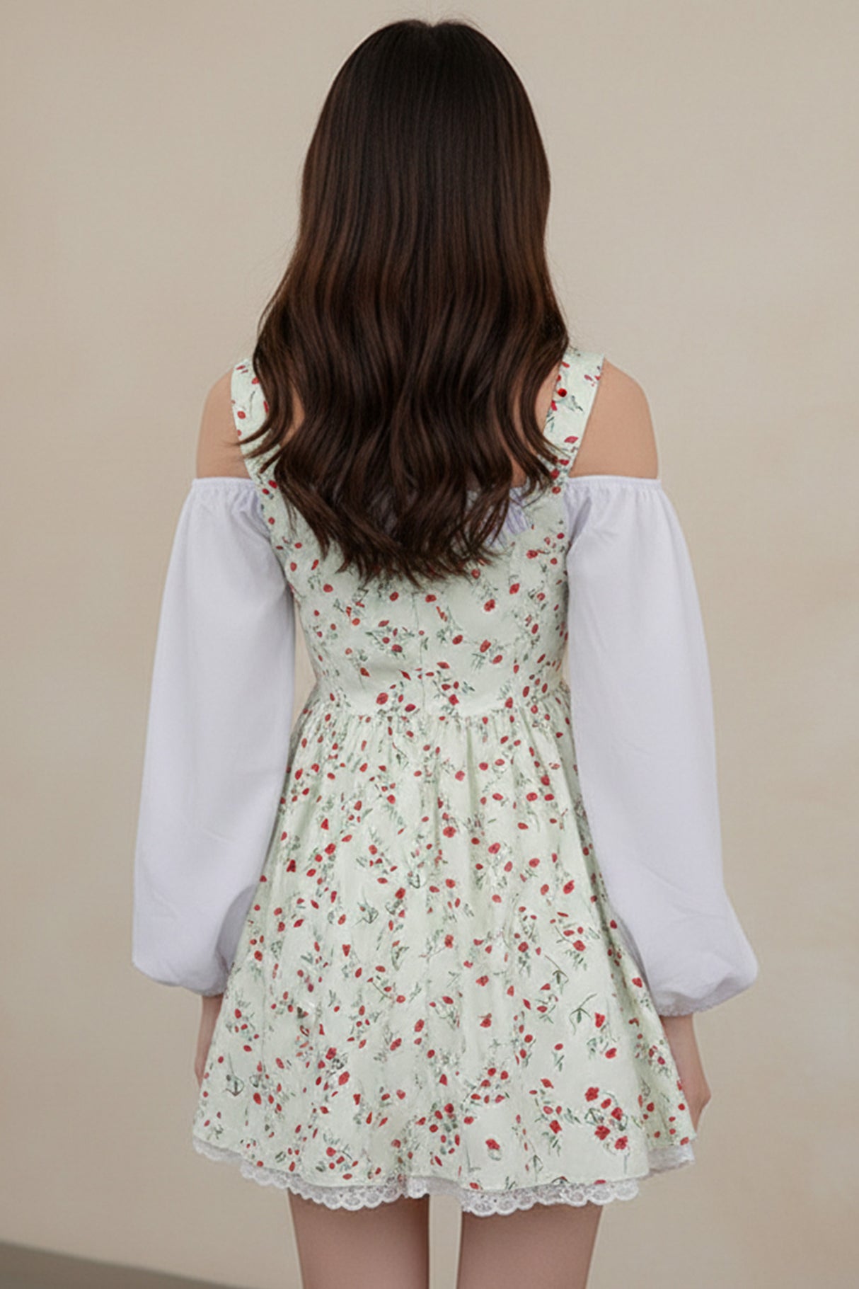 Puff Sleeve Floral Suspender Dress