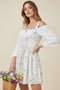 Puff Sleeve Floral Suspender Dress