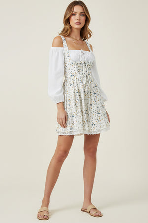 Puff Sleeve Floral Suspender Dress