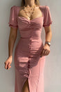 Arolora Puff Sleeve Single-breasted Midi Dress