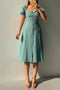 Arolora Puff Sleeve Single-breasted Midi Dress