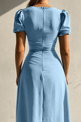 Arolora Puff Sleeve Single-breasted Midi Dress