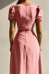 Arolora Puff Sleeve Single-breasted Midi Dress