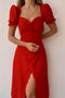 Arolora Puff Sleeve Single-breasted Midi Dress