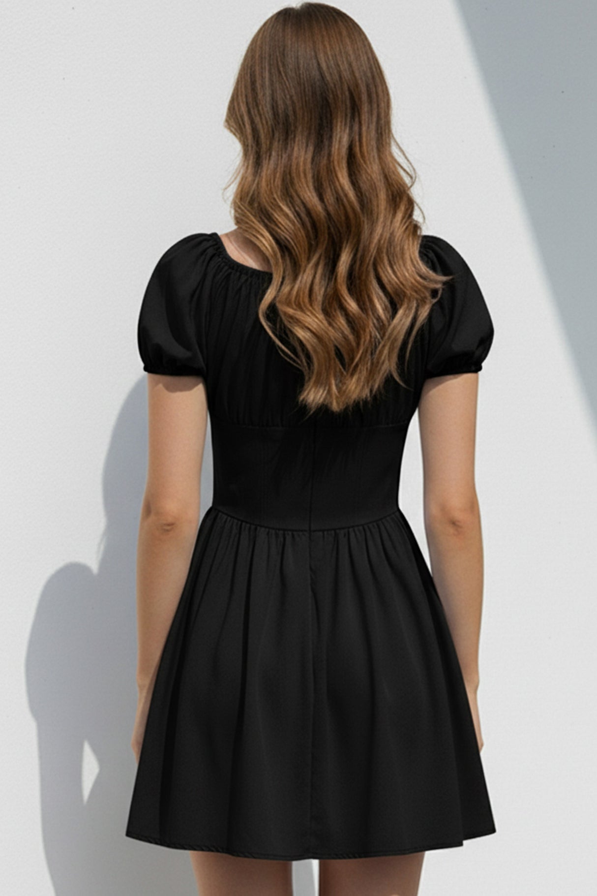 Puff Sleeve Square Neck Ruched Dress