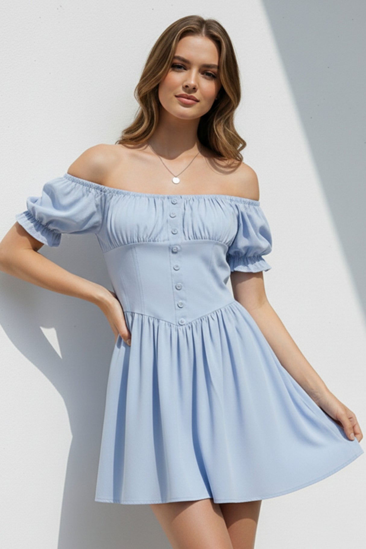 Puff Sleeve Square Neck Ruched Dress