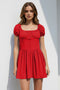 Puff Sleeve Square Neck Ruched Dress