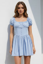 Puff Sleeve Square Neck Ruched Dress