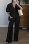 Arolora Puff Sleeve V Neck Cotton Sweet Shirt Set