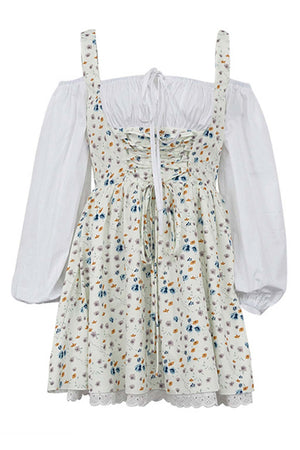Puff Sleeve Floral Suspender Dress