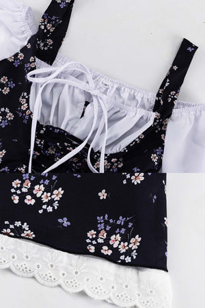 Puff Sleeve Floral Suspender Dress