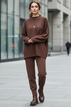 Raw Edge Crew Neck Sweater Set