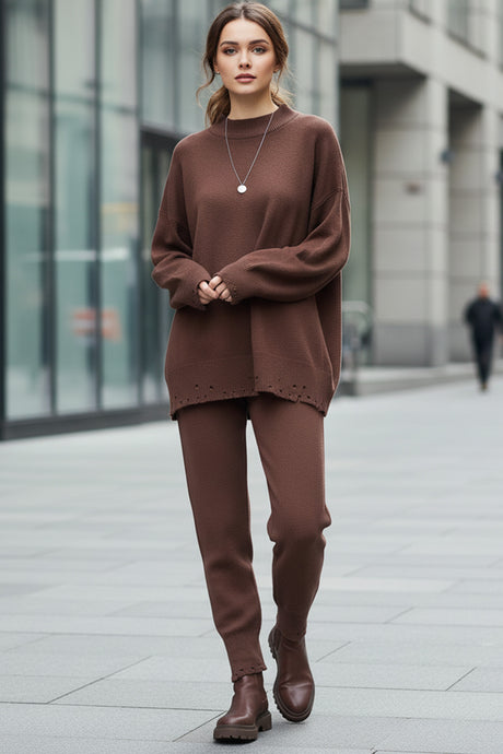 Raw Edge Crew Neck Sweater Set