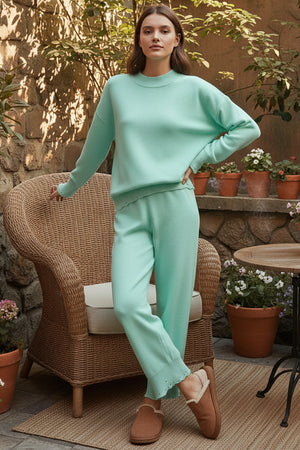 Raw Edge Crew Neck Sweater Set