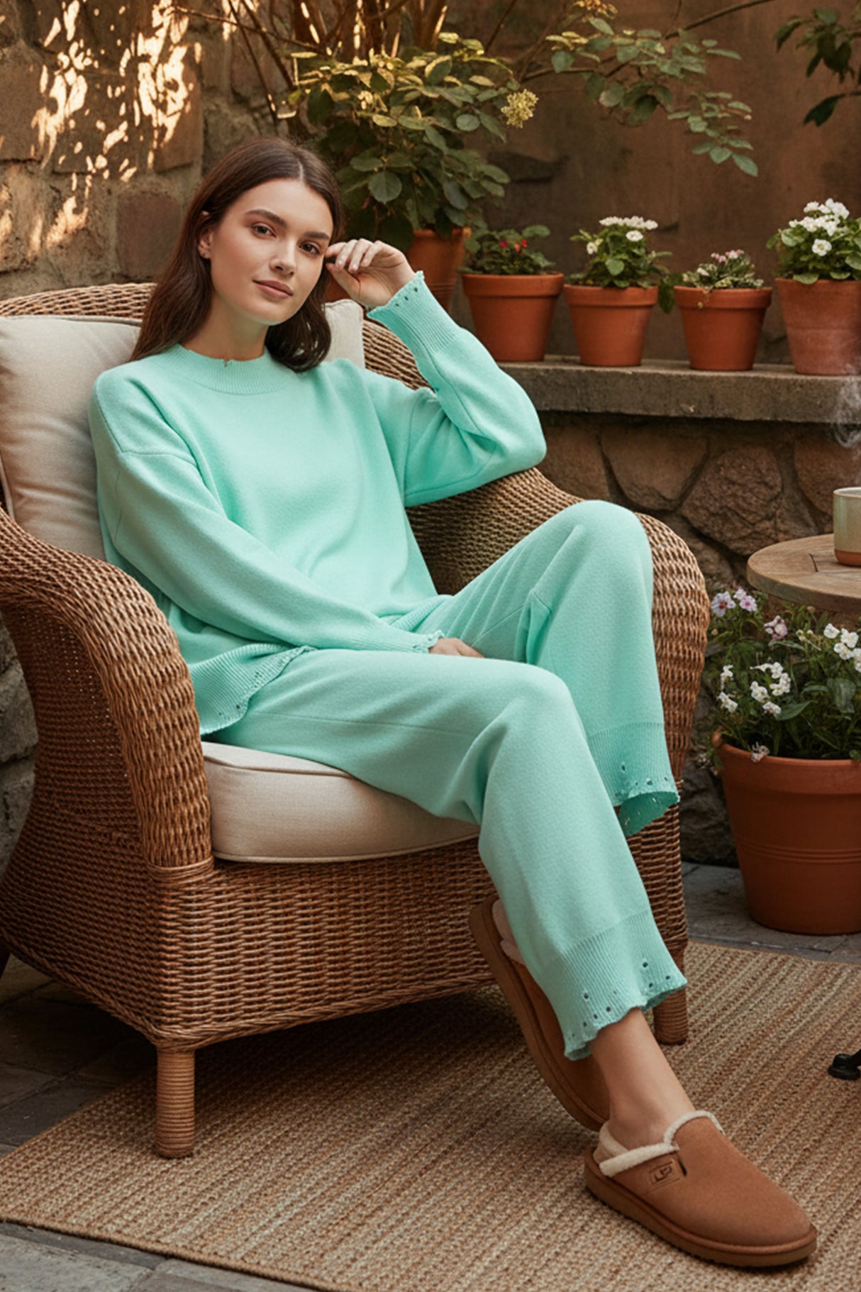 Raw Edge Crew Neck Sweater Set