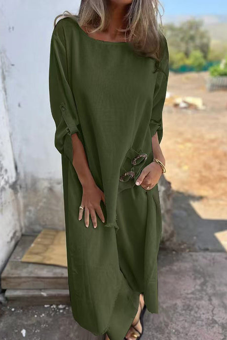 Arolora  Raw Edge Long Tops Two-piece Pants Set