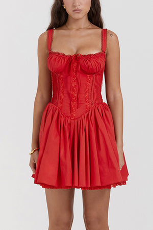 White Lace Stitching Strappy Ruched Cami Dress
