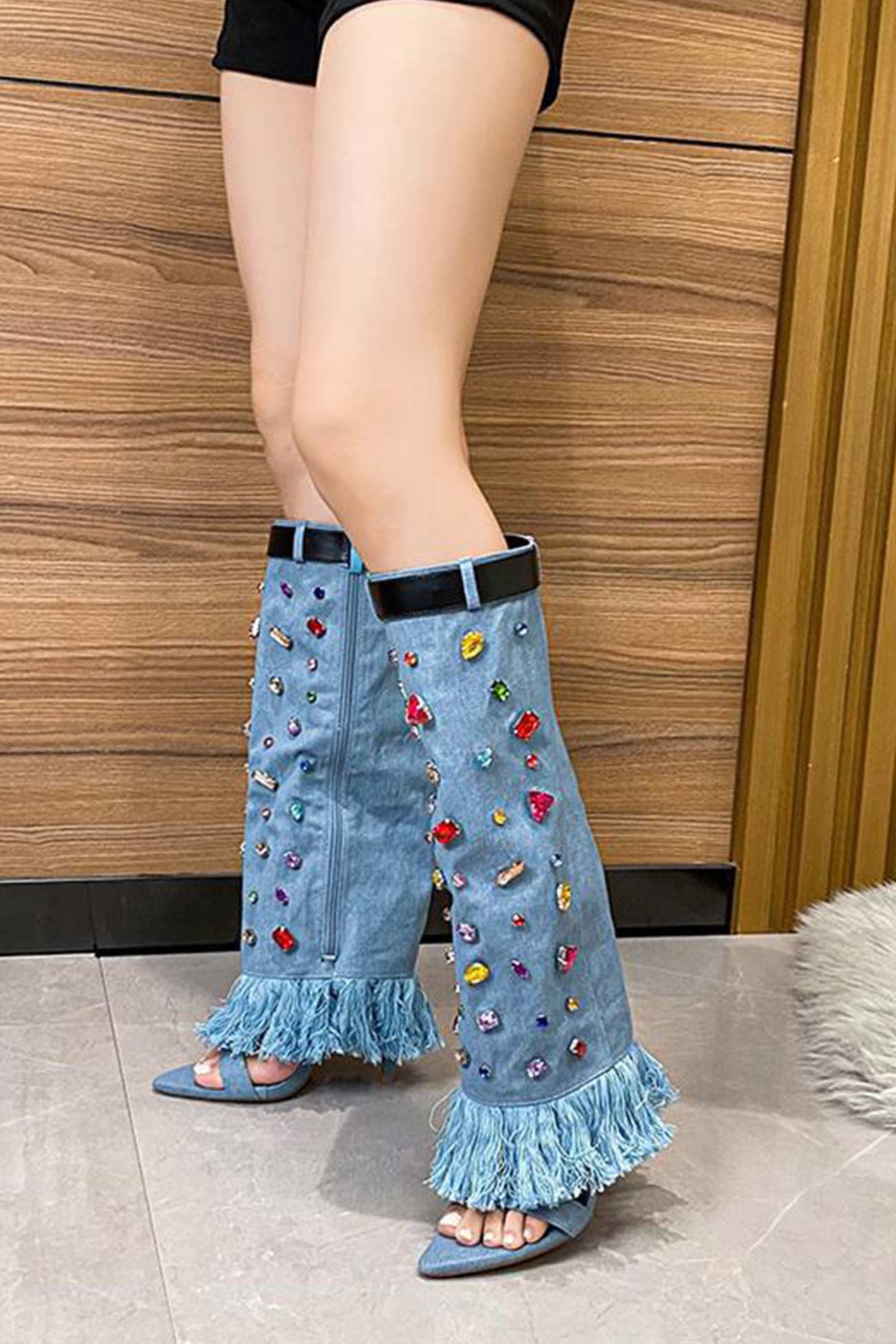 CBGELRT Over the Knee Boots for Women Retro Fashion Jeans Thigh High Boots  High Heel Open Toe Pull on Long Boots Street Party Shoes, 38 - Walmart.com