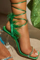 Rhinestone Feather Tie-up Square Toe Sandals