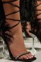 Rhinestone Feather Tie-up Square Toe Sandals