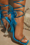 Rhinestone Feather Tie-up Square Toe Sandals