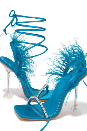 Rhinestone Feather Tie-up Square Toe Sandals