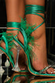 Rhinestone Feather Tie-up Square Toe Sandals