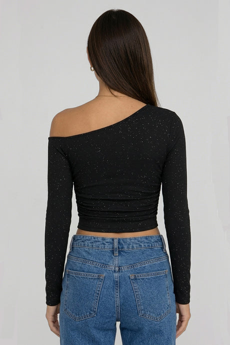 Rhinestone Off The Shoulder Knit Top