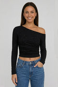Rhinestone Off The Shoulder Knit Top