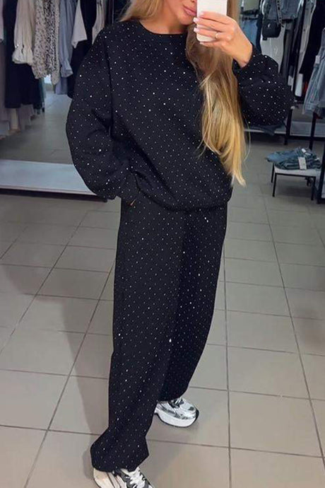 Rhinestone Sweatshirt Two-piece Outfit