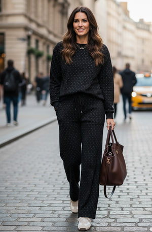 Rhinestone Sweatshirt Two-piece Outfit