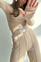 Ribbed Knit Crop Top Long Pants Suits