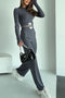 Ribbed Knit Crop Top Long Pants Suits