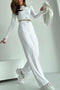 Ribbed Knit Crop Top Long Pants Suits