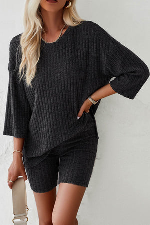 Ribbed Knit T-shirt Shorts Suits